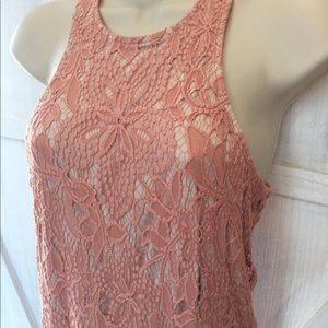 Express Aline peach swing dress lace formal S EUC